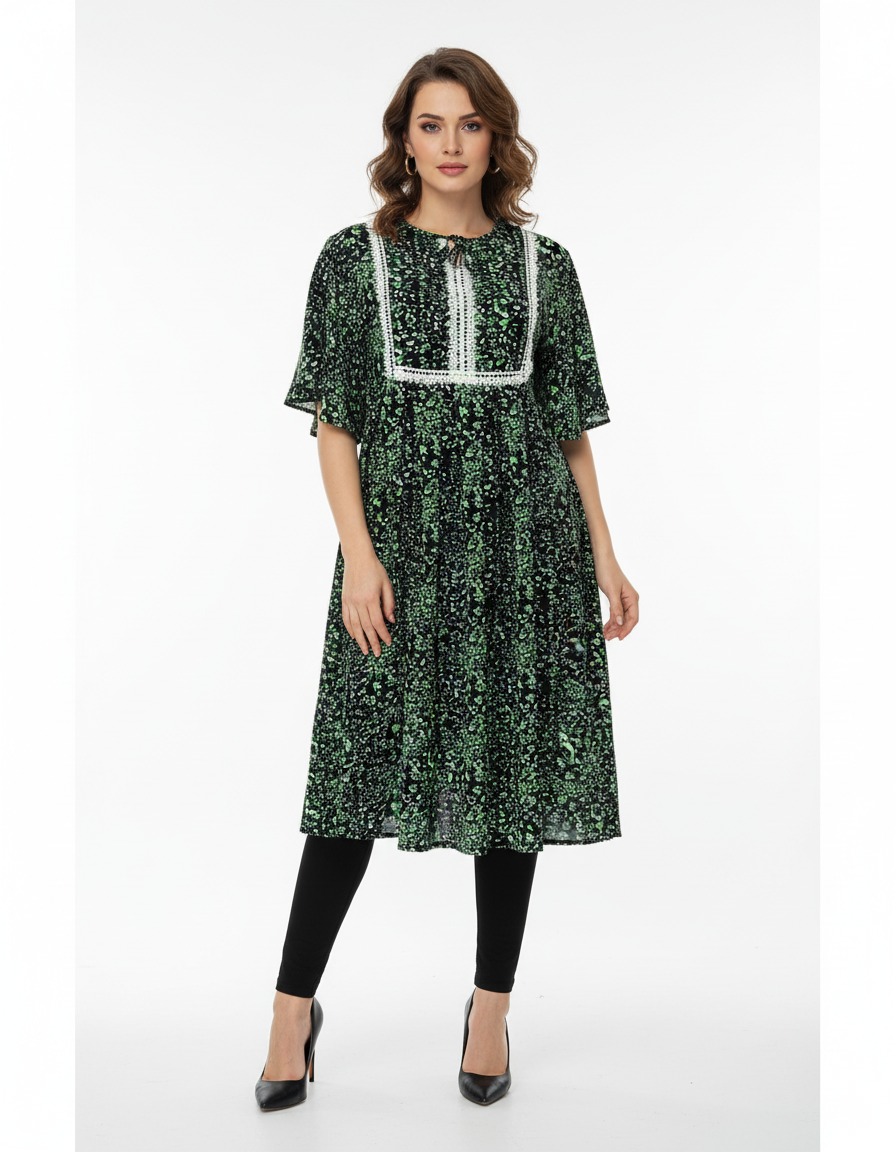 LADIES LONG DRESS WITH DESIGN LACE