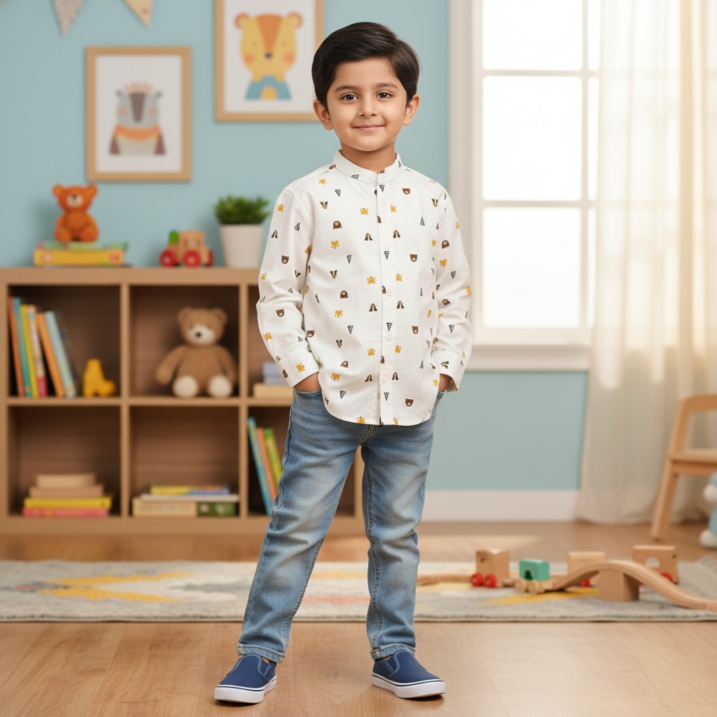 White Printed Shirt for Boys stylish white shirt for baby boy